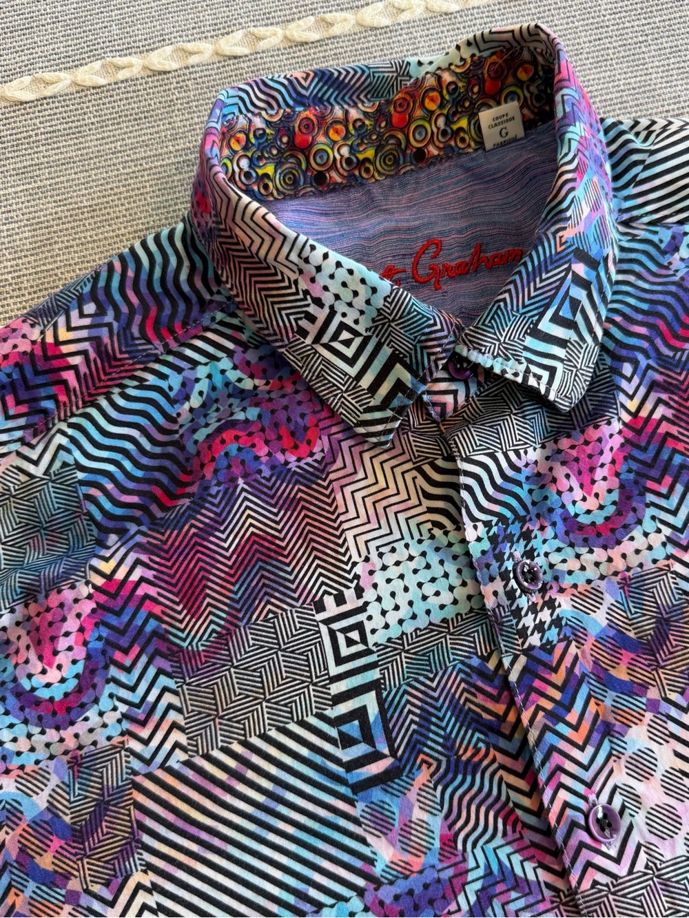 Robert Graham Button Down Shirt Multicolor Geometric Trippy Psychedelic Large